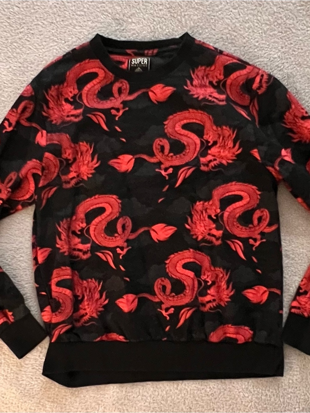 Superdry Black Crewneck Sweater with Red Dragon Print